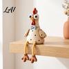 Holiday Themed Shelf Decorations Chicken Family Sitter Figurine Cute Polka Dot Rooster Statue with Dangling Window Sill Decorative Displays