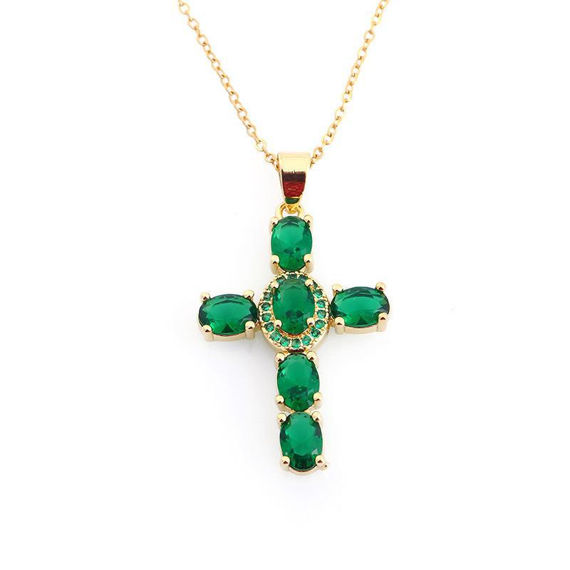 Xiyin Multicolor Zircon Cross Pendant Necklace