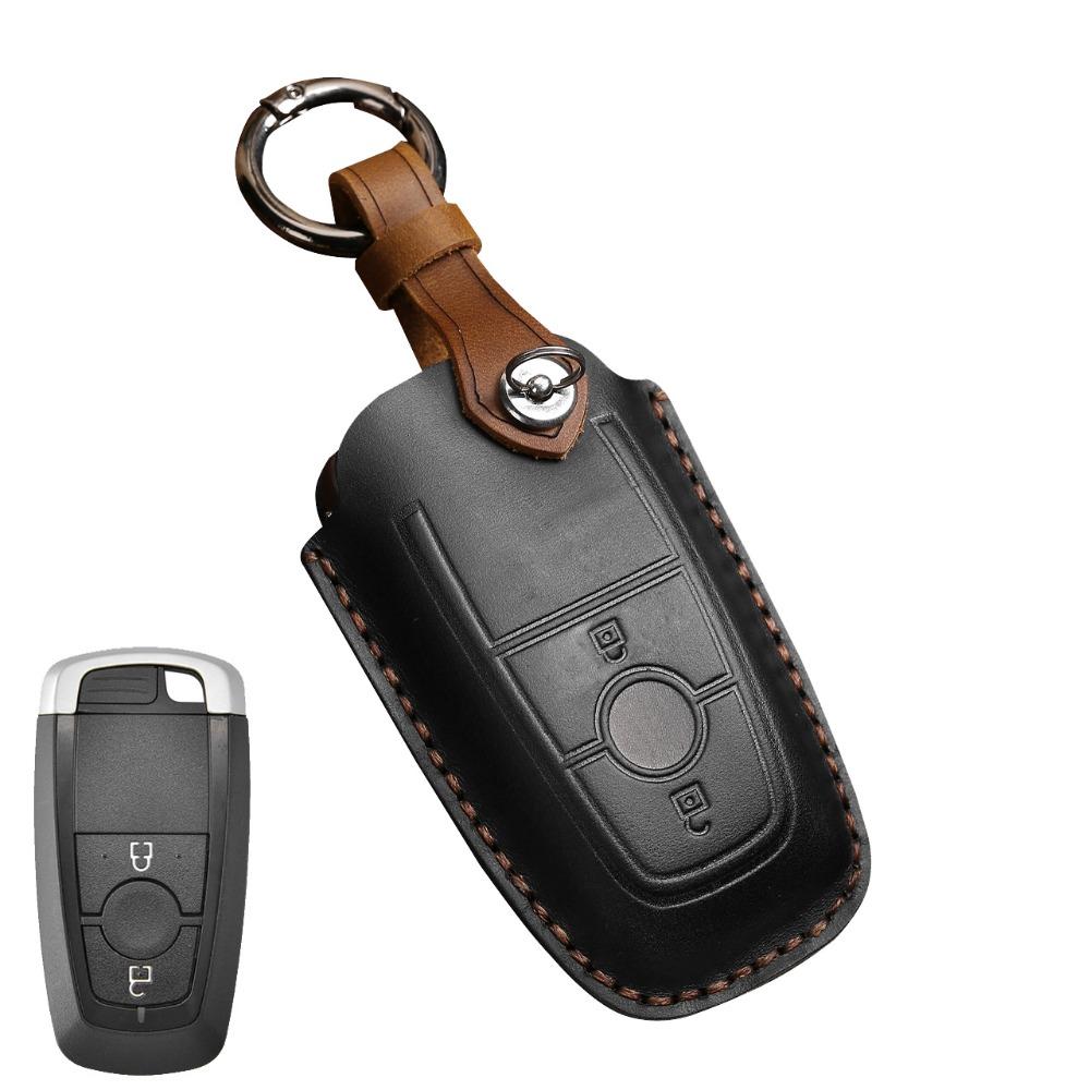 Premium Leather Key Case for Lincoln Ford Raptor Explorer Edge F150 Expedition Rugged Cowhide Cover