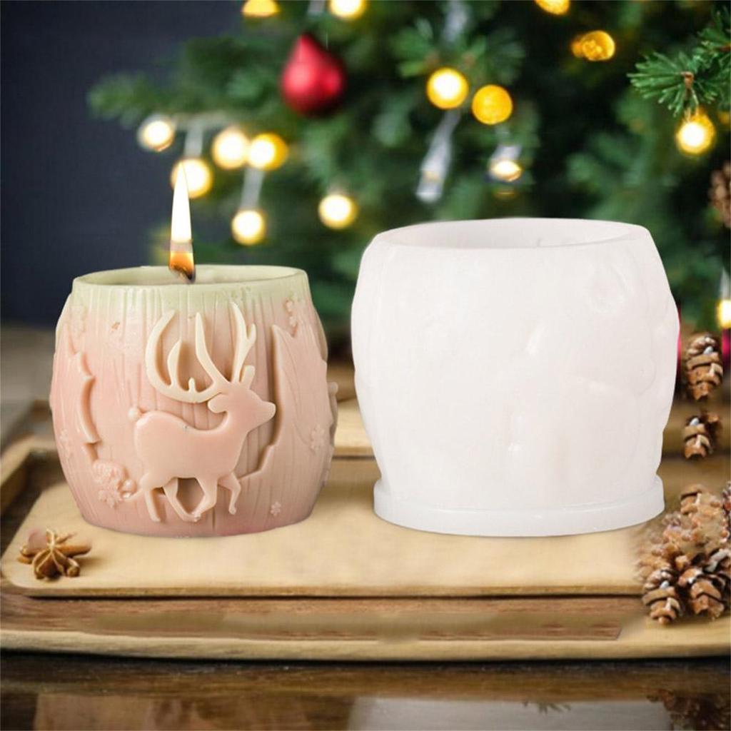 New Christmas Tree Carving Pattern Cylindrical Candle 3D Silicone Mold  Snowflake Cylindrical Elk Candle Mold