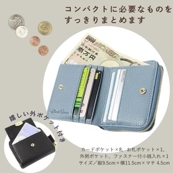 Carteira Mini Dobrável Feminina Blanc Pomme, Pequena e Compacta, com Pingente, Cabe 8 Cartões, Fácil de Usar, Aparência de Couro Genuíno, Elegante, Azul Claro, bp-1033