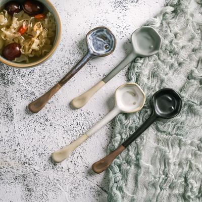 New Vintage Ceramic Spoon Handmade Long-Handle Coffee Scoop Coffee Whisk Afternoon Tea