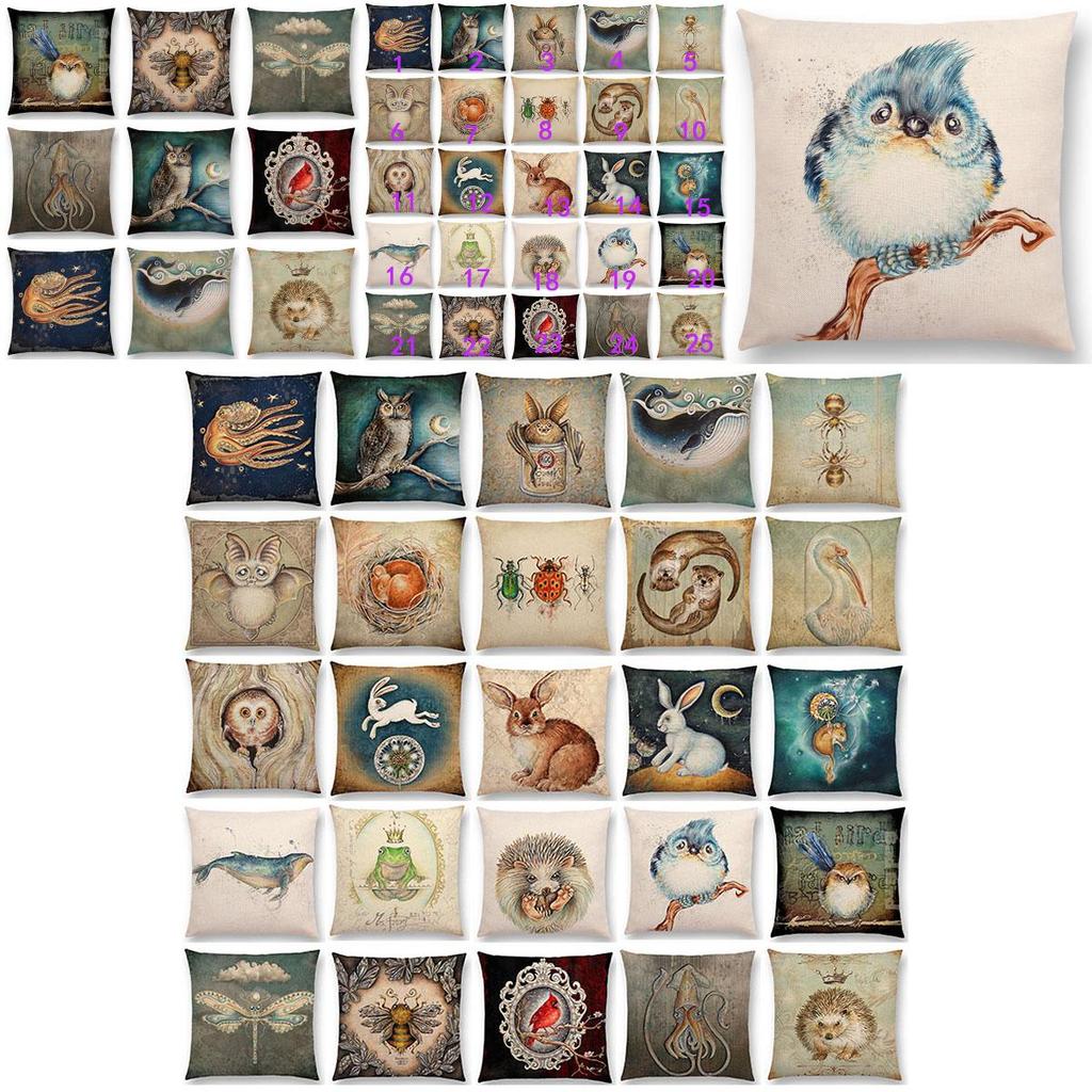 Charming Bird Blue Whale Hedgehog Moonlight Owl Bat Bee Octopus Cushion Cover Pillow Case