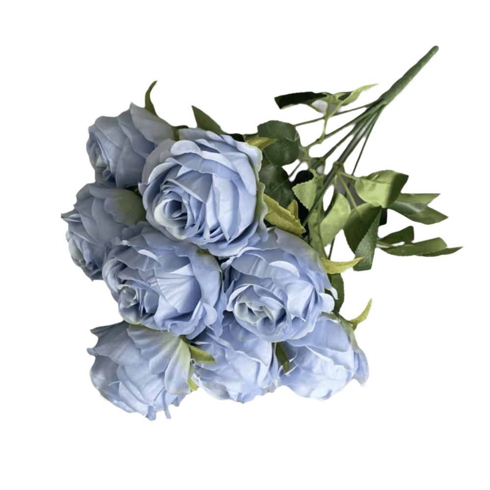 Multicolor Rose Artificial Flower 9 Heads Silk Petal Faux Rose Green Leaves Desktop Ornament Flower Bouquet Home Decoration