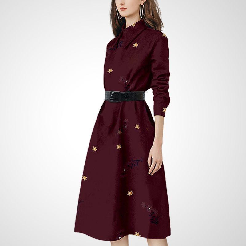 

Французское Ретро Осеннее Приталенное Маленькое Черное Платье Wine Red printing L