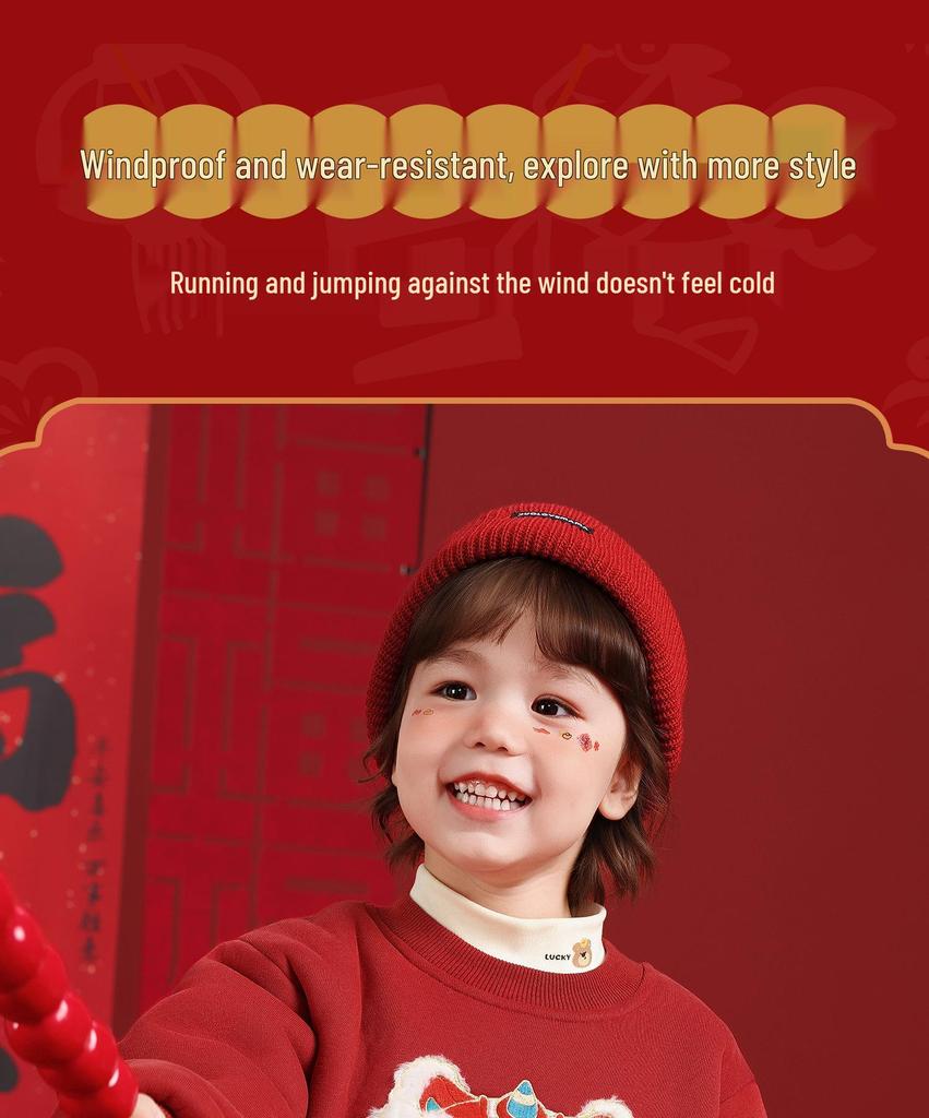Jungen Rotes Winter-Sweatshirt mit Fleece-Futter - Warmer Neujahrs-Style für Kinder