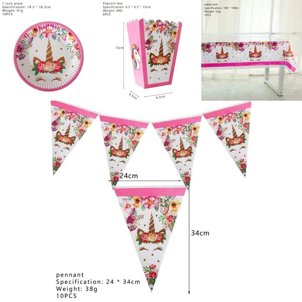 Wreath Unicorn Kids Birthday Party Supplies Cheerful Tableware Plates Cups Forks And Party Essentials