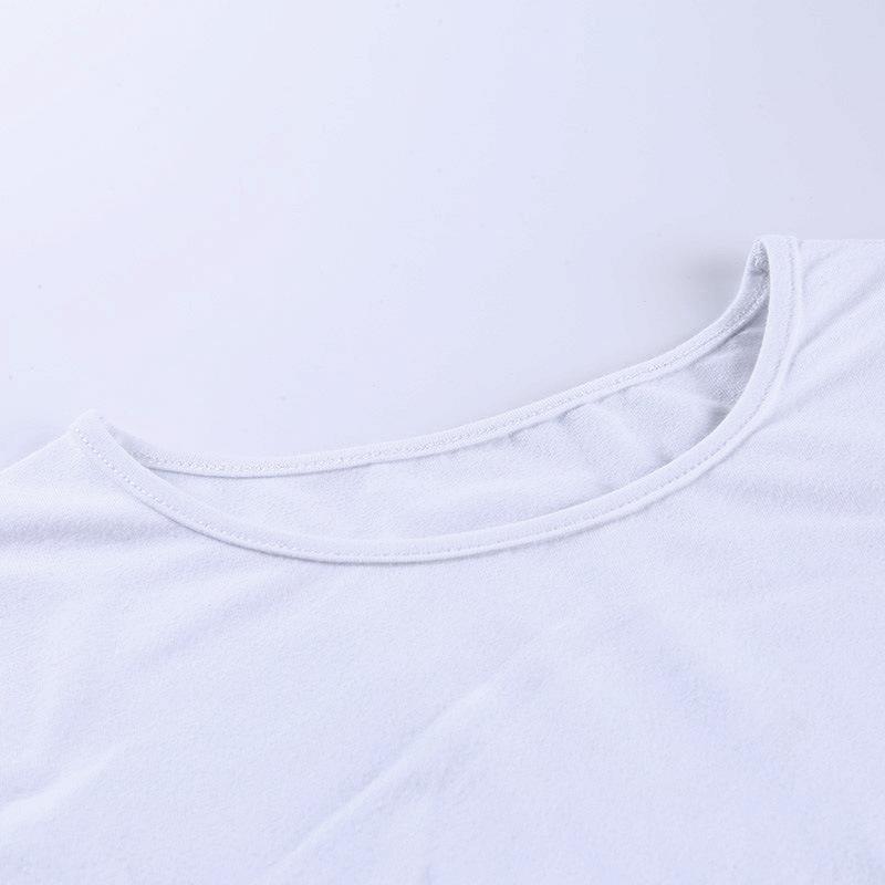 White T Shirt Crop Tops Women Summer Short Sleeve Solid Round Neck Short Tee Top Drawstring Slim Fashion Female Shirts