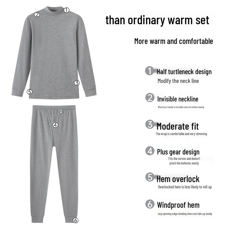 Yiershuang Men's 100% Cotton Mock Neck Thermal Underwear Set