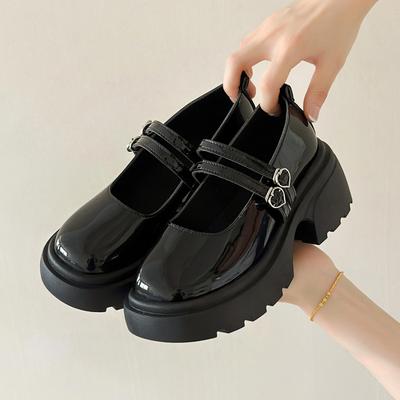 Mary Janes mit dicker Sohle, kleine Lederschuhe, Damen-Loafer mit dicker Sohle, Retro-Lackleder-High Heels, Einzelne Schuhe für JK-Uniformen