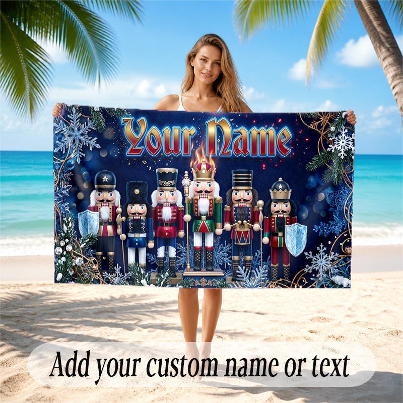 Christmas Theme Quick Dry Beach Towel Custom Name Text Print Large Sand Resistant Towel Beach Vacation