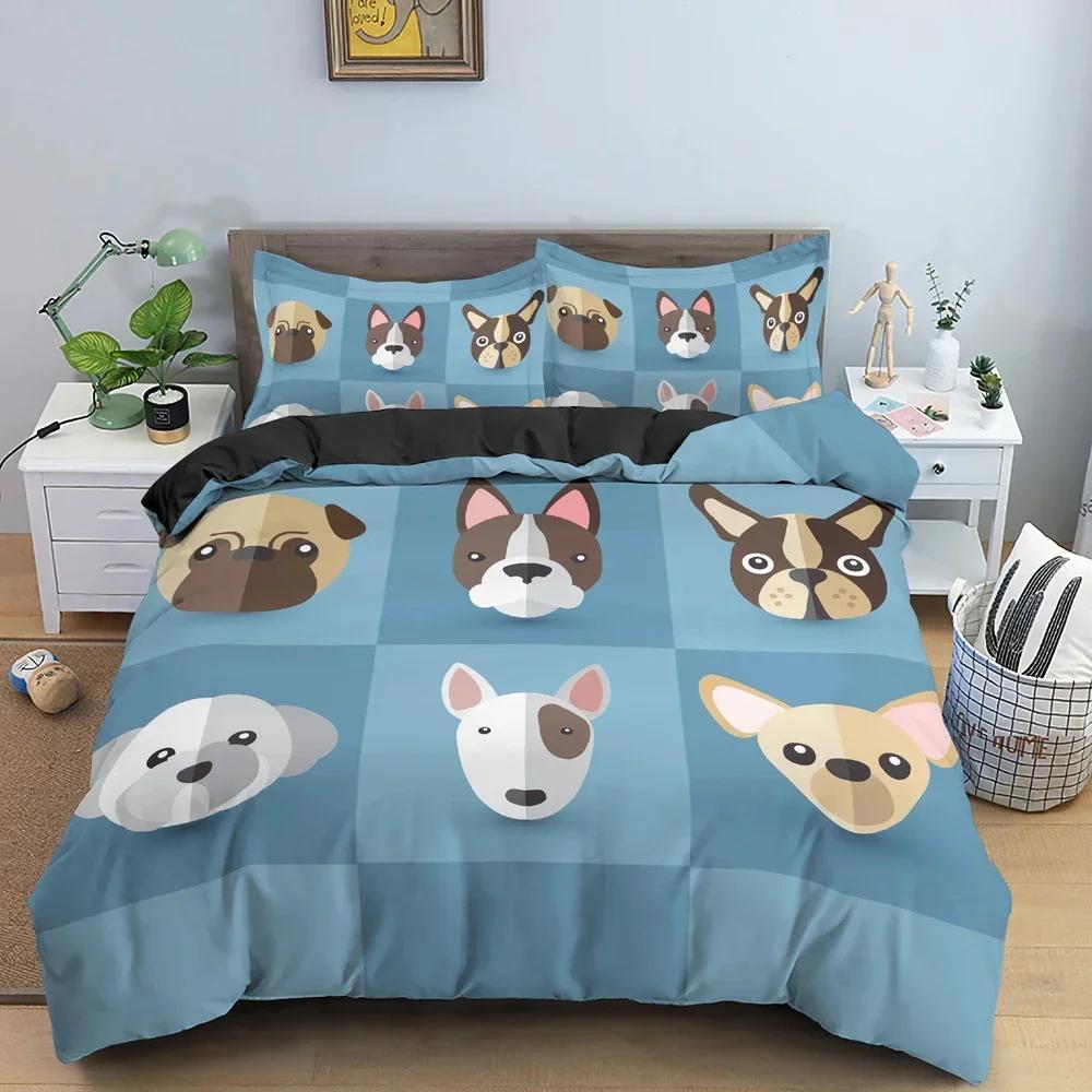 Cartoon Animals 3D Dogs Pattern Comfortable Duvet Quilt Cover Pillowcase Bedding Set Children Bedroom Decoration Home Textile