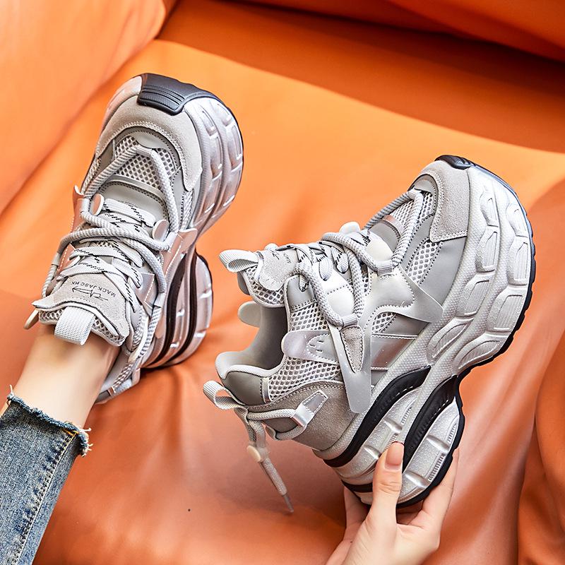 Women's Breathable Chunky Sneakers - 12cm Platform, Mesh, Small Size, A8951