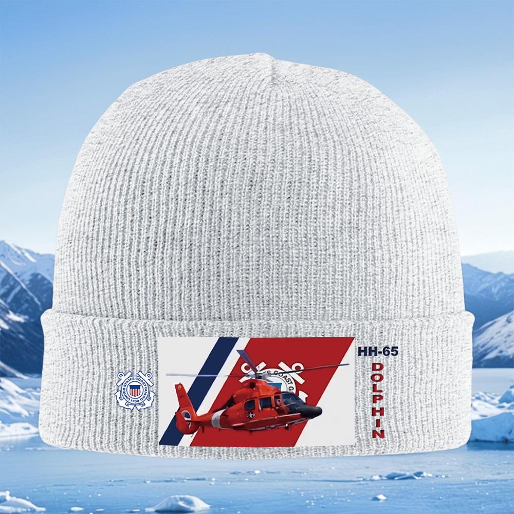 Coast Guard Helicopter and Flag Men Women Unisex Knitted Hat Beanie Pullover Cap Winter Thermal Warm Christmas Outdoor Cycling H