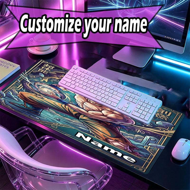 Custom Name Personalized Dragon Ball Z Pattern Mousepad, Laptop PC Desk Mat, Decorative Desk Mat for Home Keyboard Pad Gift