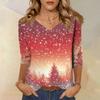 Women's T Shirt CHristmas Print 3/4 Sleeve Daily Weekend Fashion Basic V- Neck Regular Top