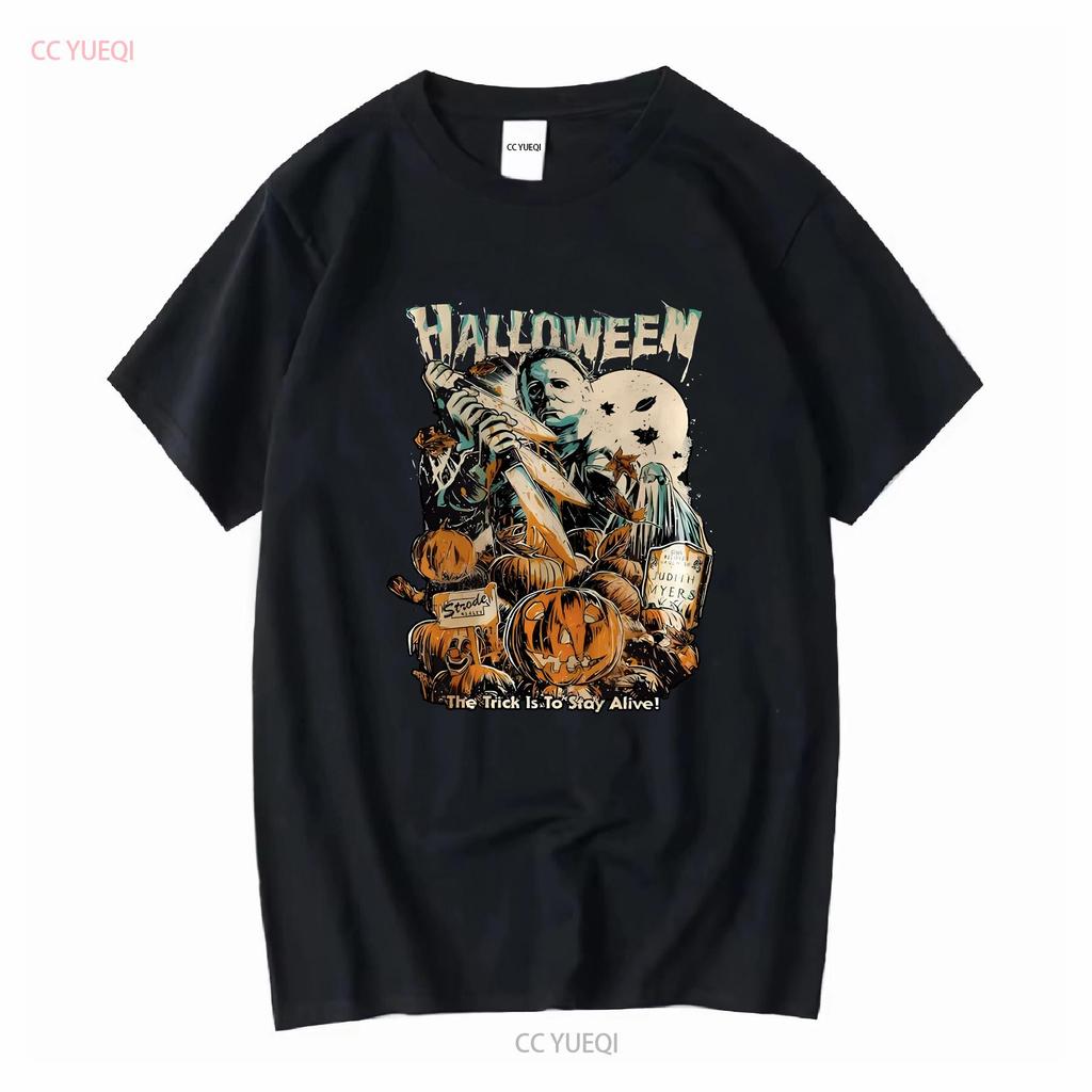 The Trick Is To Stay Alive T Shirt Halloween Horror Movie Vintage Washed Stylish Versatile Designer Clothes Soft Comfortable