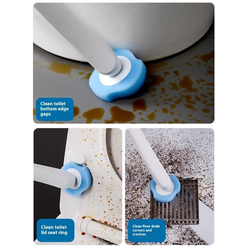Replaceable Head Toilet Brush With Holders Set 16 Refills Sponge Pads Toilet Bowl Cleaner For Bathroom Cleaning Supplies