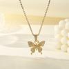 2PCS Gold-color and Silver-plated Necklace Small Fresh Butterfly Pendant with Full Diamonds Clavicle Jewelry