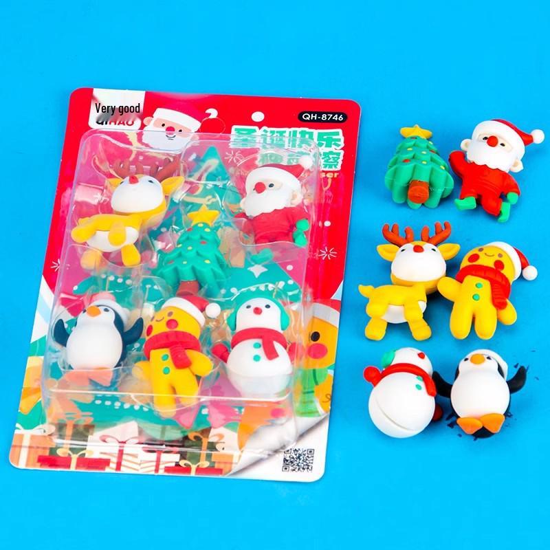 3D Weihnachts-Radiergummis: Weihnachtsmann & Schneemann Abnehmbare Schüler-Schreibwaren