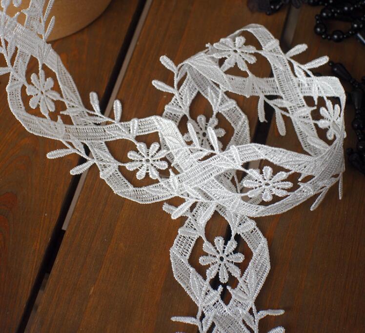 2 Yards Unique Design 2023 New Polyester Embroidered Flower Lace Trim Wedding DIY Lace Ribbon Love Handmade Sewing Crafts 3.7cm