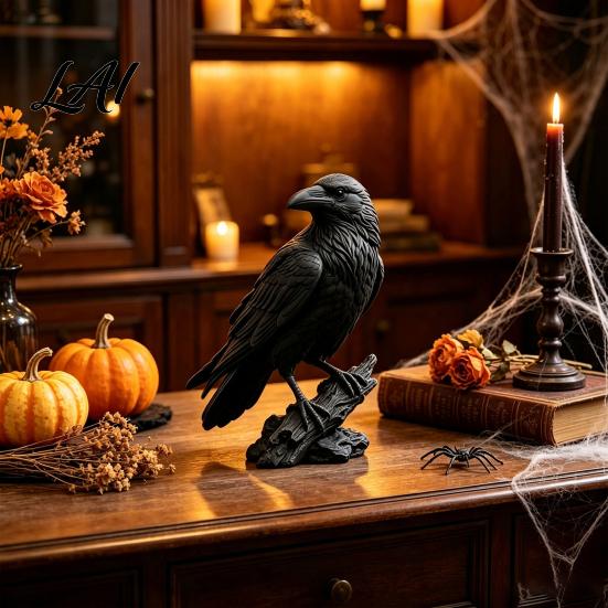 Gotische Krähenfigur Realistische Schwarze Figur Harz Rabe Statue für Halloween Tischdeko Horror Thema Partyzubehör Dekoration Dunkles Gruseliges Ornament Zuhause