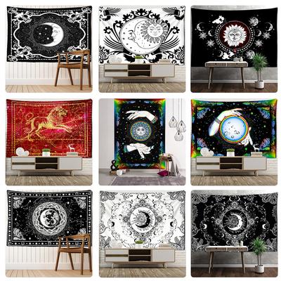 Arazzo da parete con sole e luna in bianco e nero, mandala, hippie, bohémien, psichedelico, tarocchi, arredamento per la casa e il dormitorio.