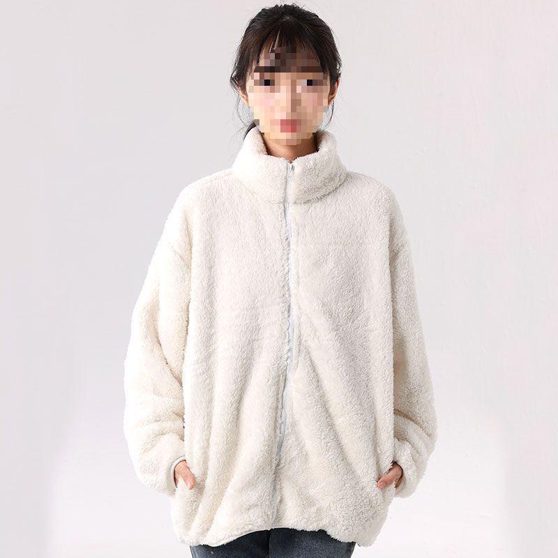 Women's Long-Sleeve Plush Fleece Jacket - Stand Collar, Short Length, Versatile for Autumn/Winter