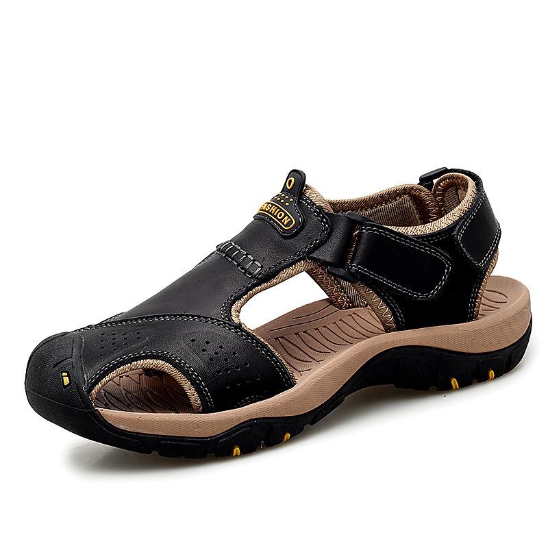 Men's Genuine Leather Summer Sandals: Breathable, Anti-Collision Beach & Outdoor Shoes.