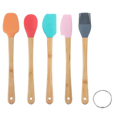 LMETJMA 5er-Pack Silikonspatel Antihaft Minispachtel Schaber mit Bambusgriff Hitzebeständiges Silikonspatel-Set KC0428
