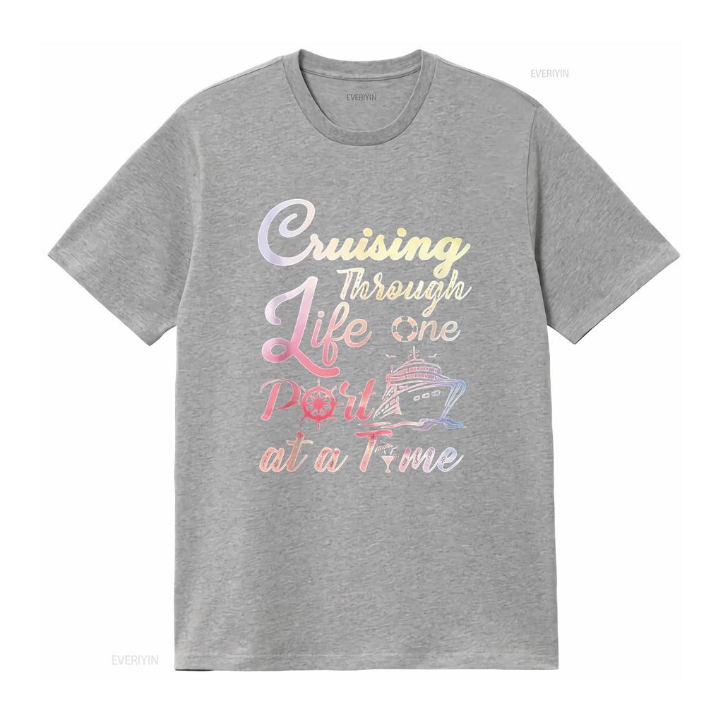 Cruising Through Life One Port At A Time And Youth T Shirt Black Vintage Washed Streetwear Breathable Comfortable Stylish