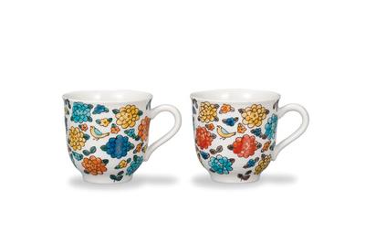 Kutani Ware Iwataya Pair Featuring Birds and Mugs, Marigolds, AP8-0767