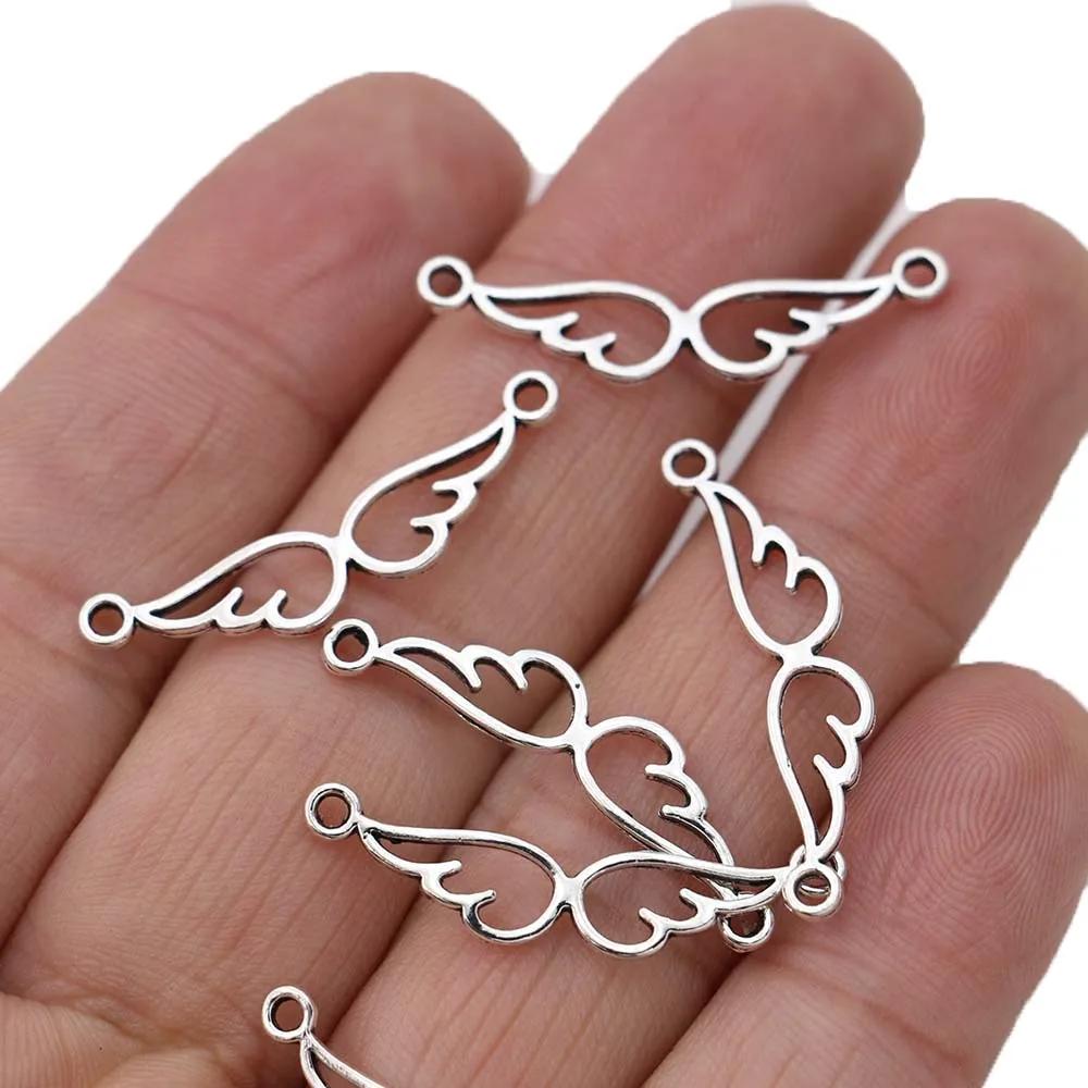 30Pcs Silver Plated Angel Wings Charm Connectors For Jewelry Making Bracelet Diy Craft Necklace Accessories 30X7Mm