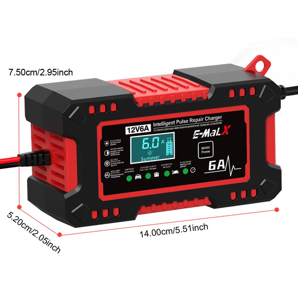 

Зарядные устройства для аккумуляторов 12 В 6 А, интеллектуальное импульсное восстановление, цифровой дисплей, для зарядки AGM GEL свинцово-кислотных аккумуляторов, автомобильные зарядные устройства EU чёрный