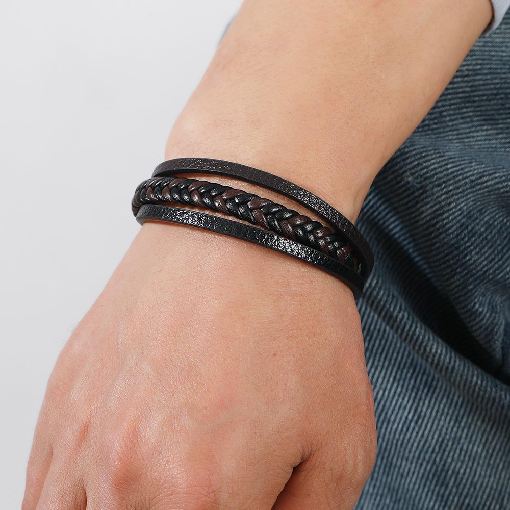 Stylish Men Leather Bracelet Detachable Magnetic Buckle Handmade Braided Wrap Braclet Outdoor Sports Cycling Accessories Joias