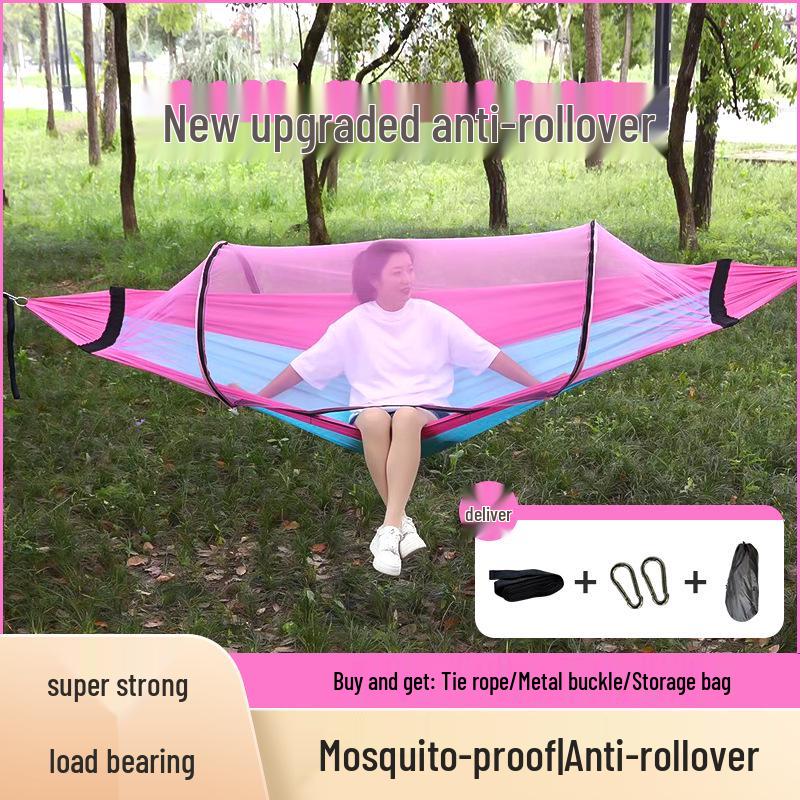 Automatic Quick-Open Mosquito-Proof Hammock with Parachute Cloth for Outdoor Camping (Single/Double)
