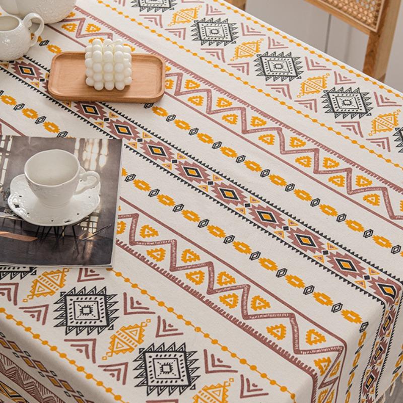 Cotton Linen Bohemian Style Table Cloth No-wash Waterproof Oil-proof Rectangular Tassel Designed Simple Cozy All-Purpose Durable