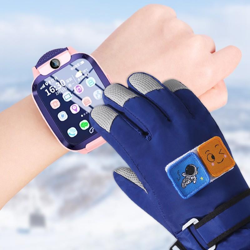 Kids Winter Skiing Gloves Touchscreen Warm Fleece Lined Windproof Anti-Slip Cycling Outdoor Boys Girls