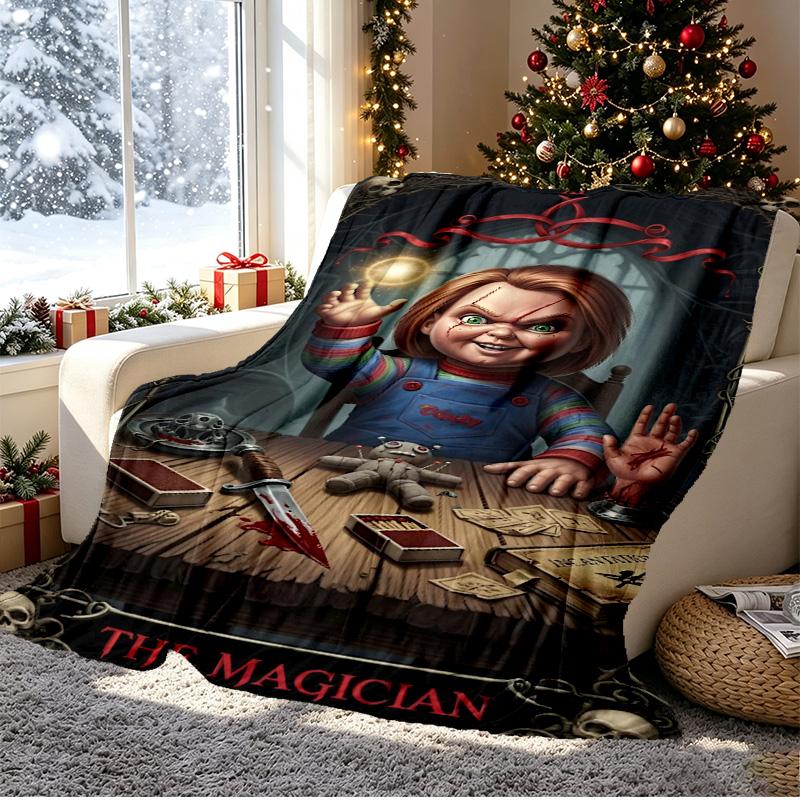 Bride of Chucky Pattern Blanket for Home Decoration, Bed, Sofa, Car Travel, Camping, Suitable for All Seasons, Birthday Christmas Gift