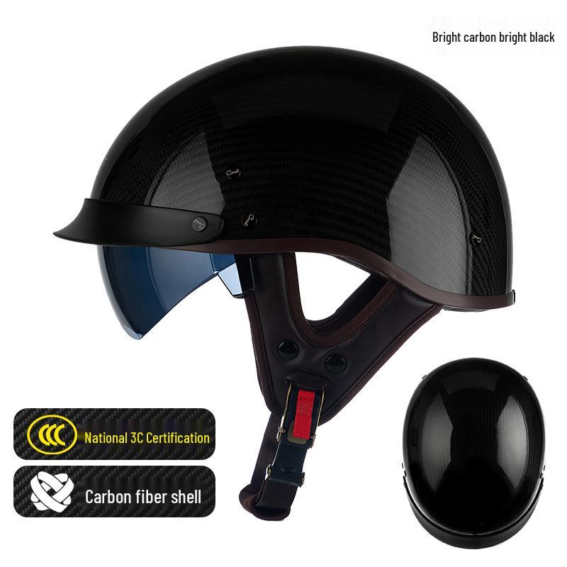 Carbon Fiber Retro Half Helmet for Men – American Prince Motorcycle Style