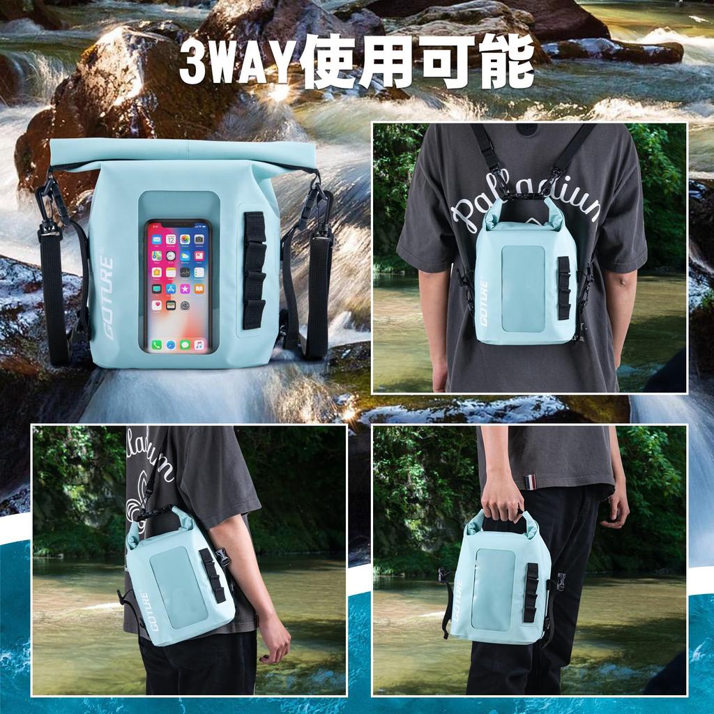 Goture 5L Waterproof Dry Bag with Smartphone Pouch, Blue [IPX6 Waterproof, Includes Pouch, 500% DVC Material]. Lightweight, waterproof, and perfect fo