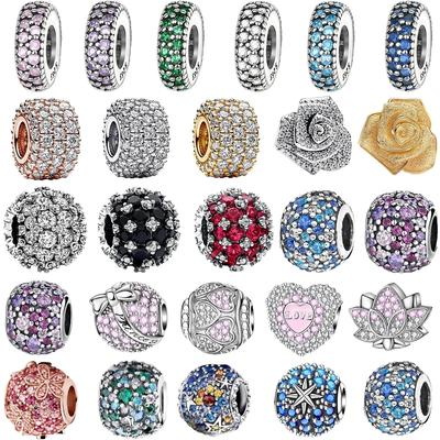 Bunter Voll-Diamant-Anhänger Kupfer Herz Blühende Rose Runde Perlen Anhänger Passend für Echte Armbänder Halsketten Schmuck
