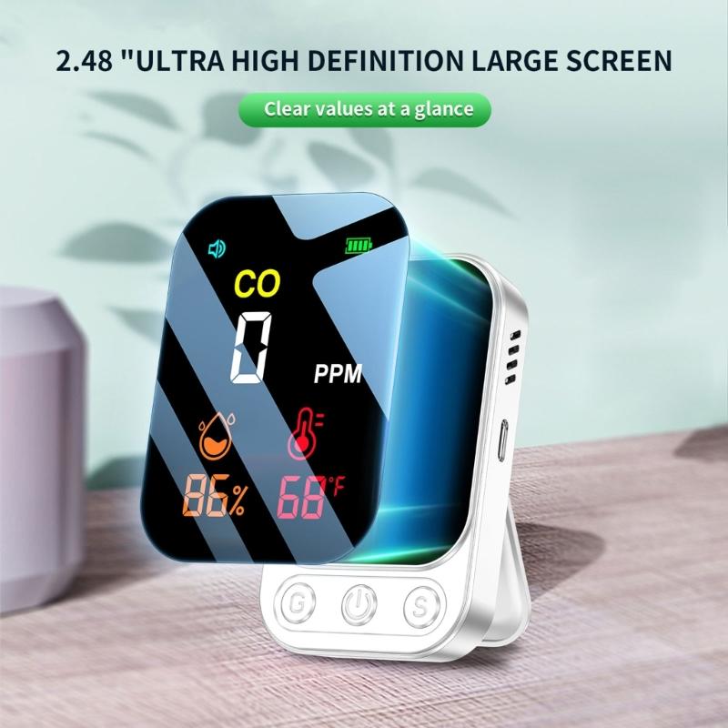 Easy Carry  Small  Carbon Monoxides Alarm with CO Temperature Humidity Detection & LED Screen ABS for Multiple Scene Use