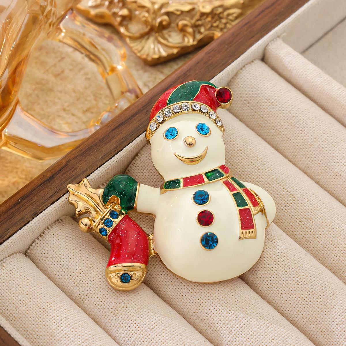 Sunshine New Snowman Brooch Earrings Retro High-end Feeling Painted Oil Flower Ring Playful Cute