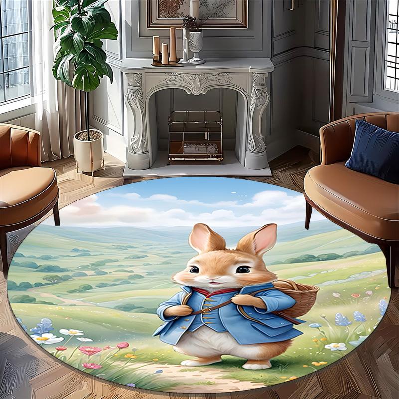 1pc Peter Rabbit1 Print Round Carpet Chair Round Carpet Suitable for Bedroom Living Room Home Decorative Carpet