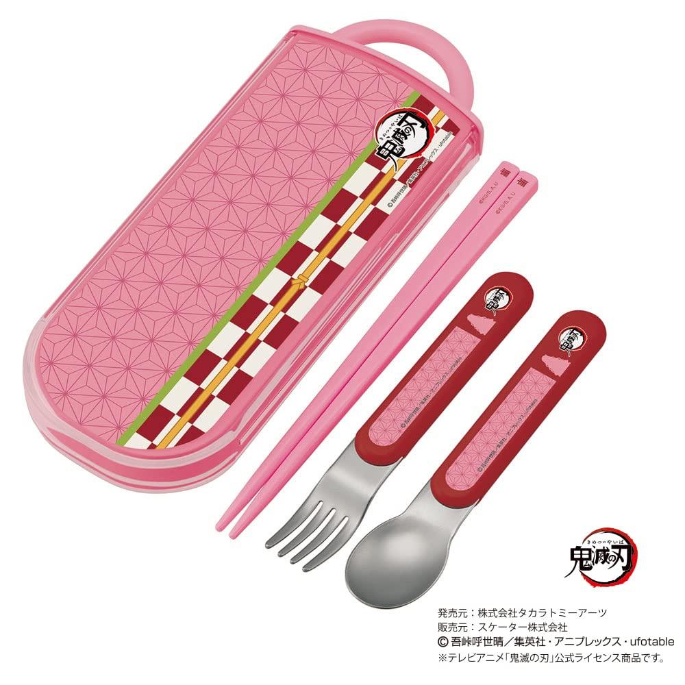 Skater Antibacterial Slide Trio Set Bento and Demon Kimetsu No Kamado Nezuko Made In Japan Children's (TACC2AG-A) - Box, Chopsticks, Spoon, Fork,