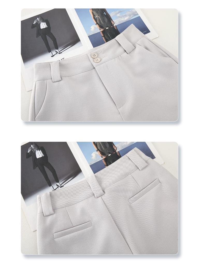 Spring 2025 Women's High-Waist White A-Line Suit Shorts - Casual, Loose Wide-Leg Design