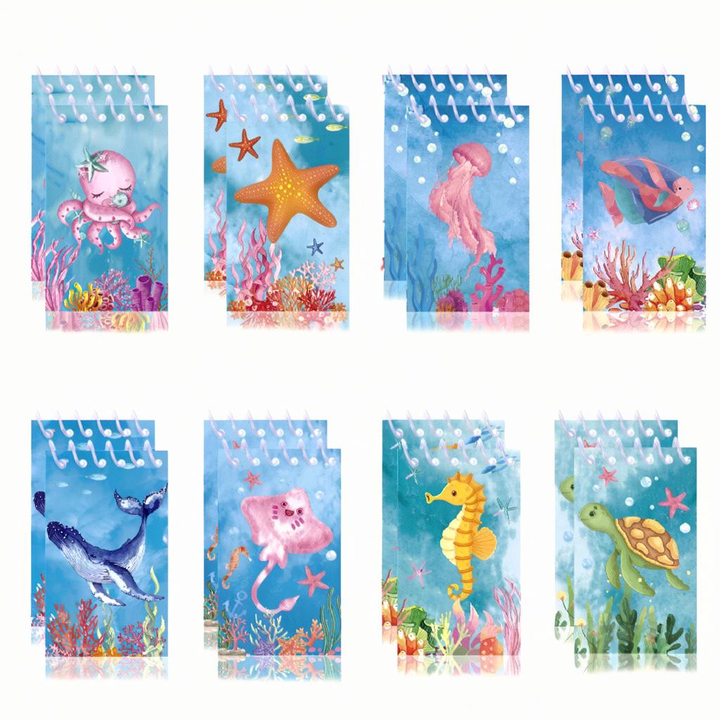 

8pcs Ocean Theme Spiral Notebook Marine Life Pocket Memo Pad Portable Tear-Off Notepad Student School Office Supplies Stationery