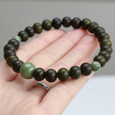 Prayer Bead Bracelet 8mm Green Sandalwood Dokzan Jade Bracelet Prayer Bead Bracelet Power Stone Natural Stone Tree of Life Sojulite