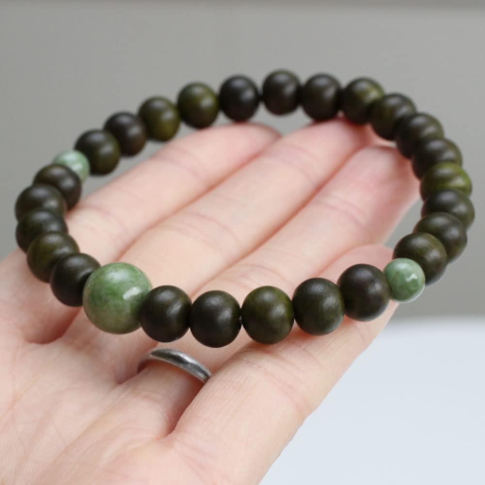 nenju dot com Prayer Bead Bracelet 8mm Green Sandalwood Dokzan Jade Bracelet Prayer Bead Bracelet Power Stone Natural Stone Tree of Life Sojulite